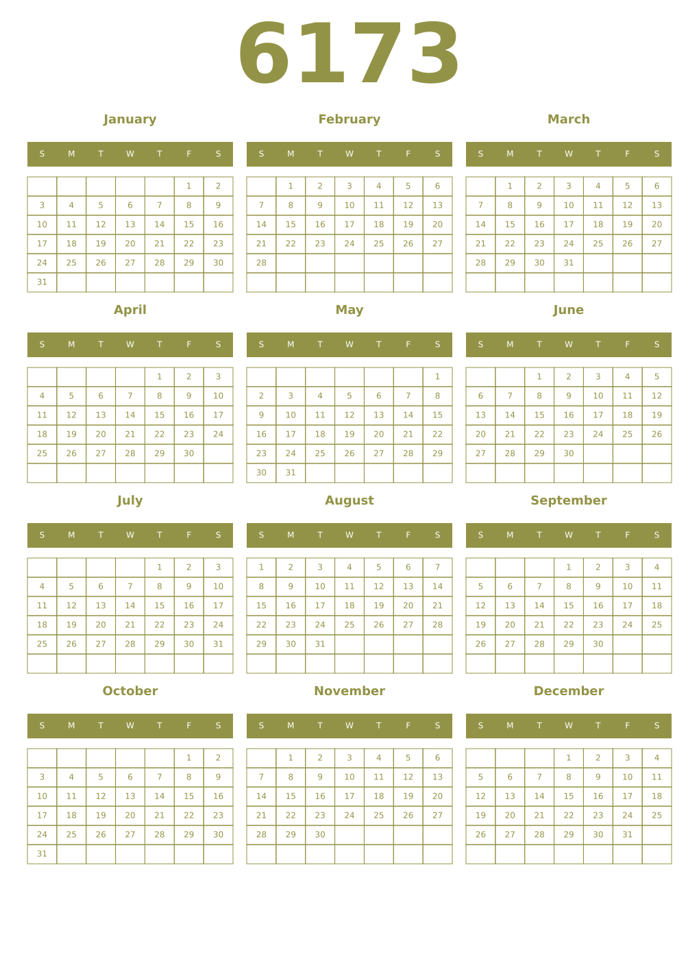 Printable 6173 Year Calendars eburnean