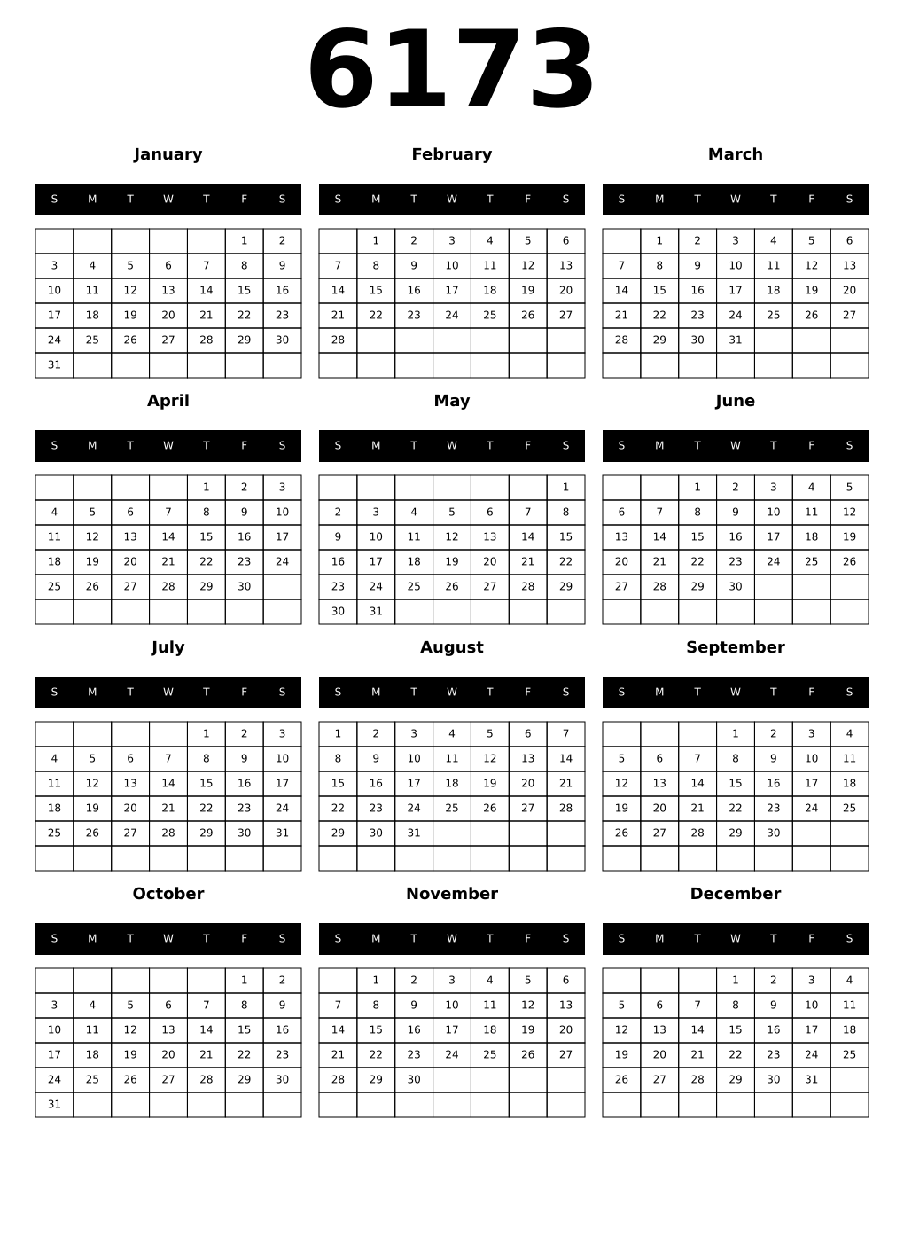 Printable 6173 Calendars