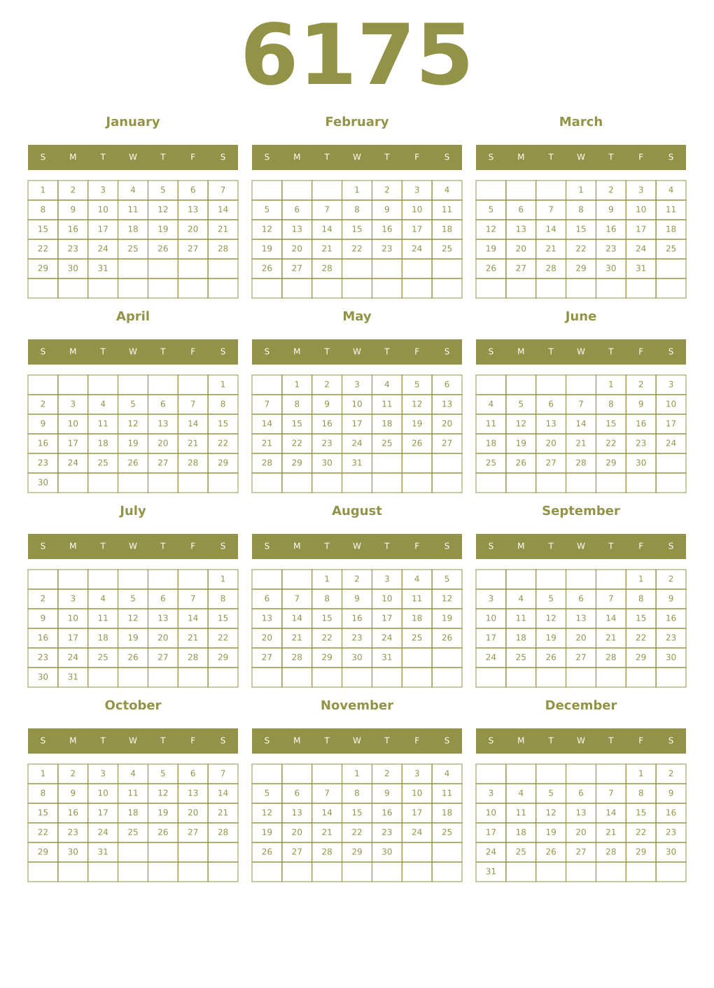 Printable 6175 Year Calendars eburnean