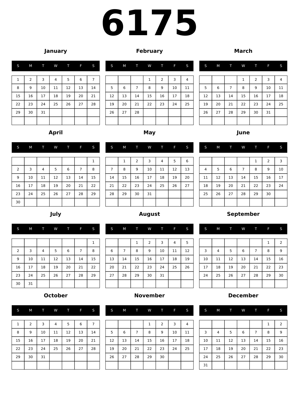 Printable 6175 Calendars