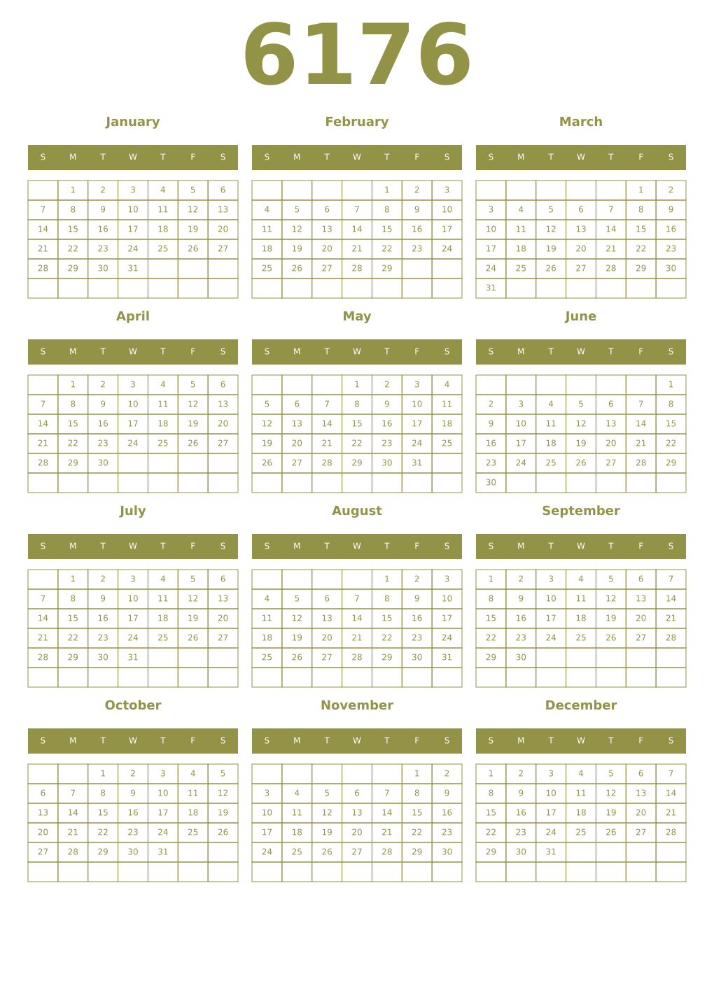 Printable 6176 Year Calendars eburnean