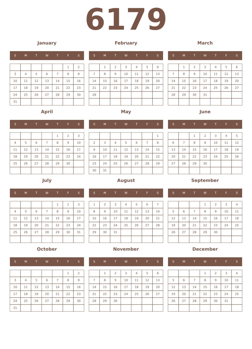 Printable 6179 Year Calendars coffe