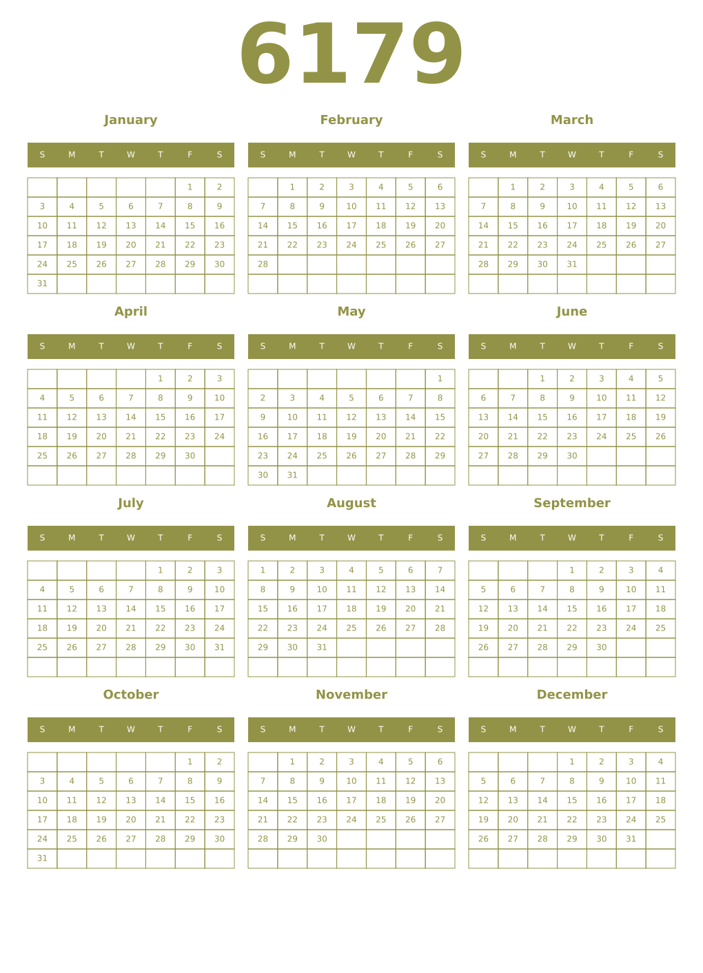 Printable 6179 Year Calendars eburnean