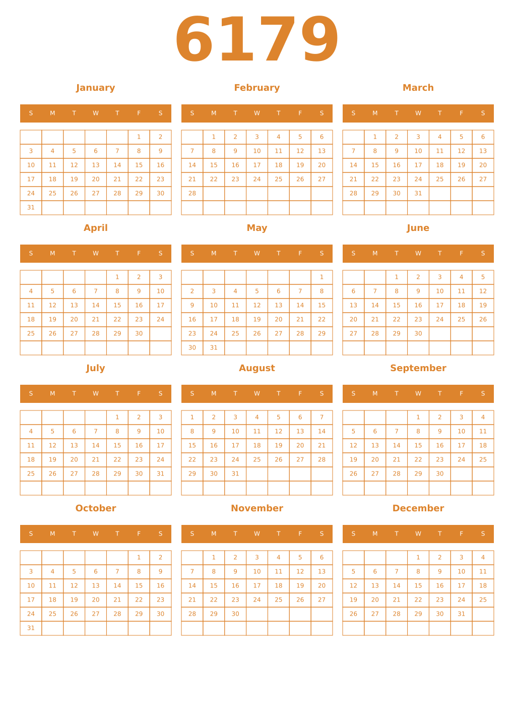 Printable 6179 Year Calendars orange
