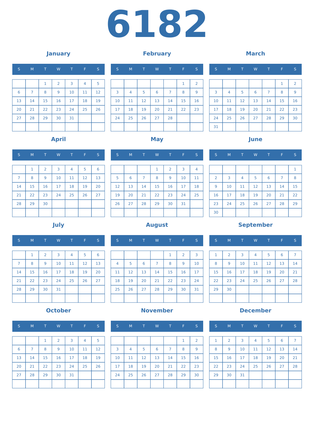 Printable 6182 Year Calendars blue