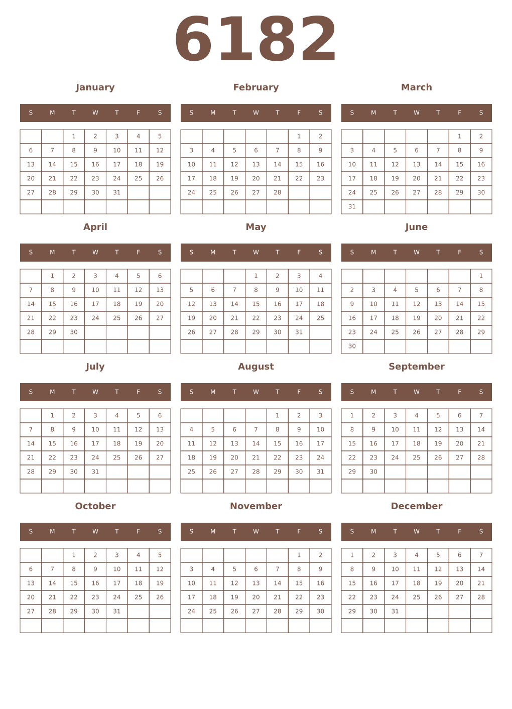 Printable 6182 Year Calendars coffe
