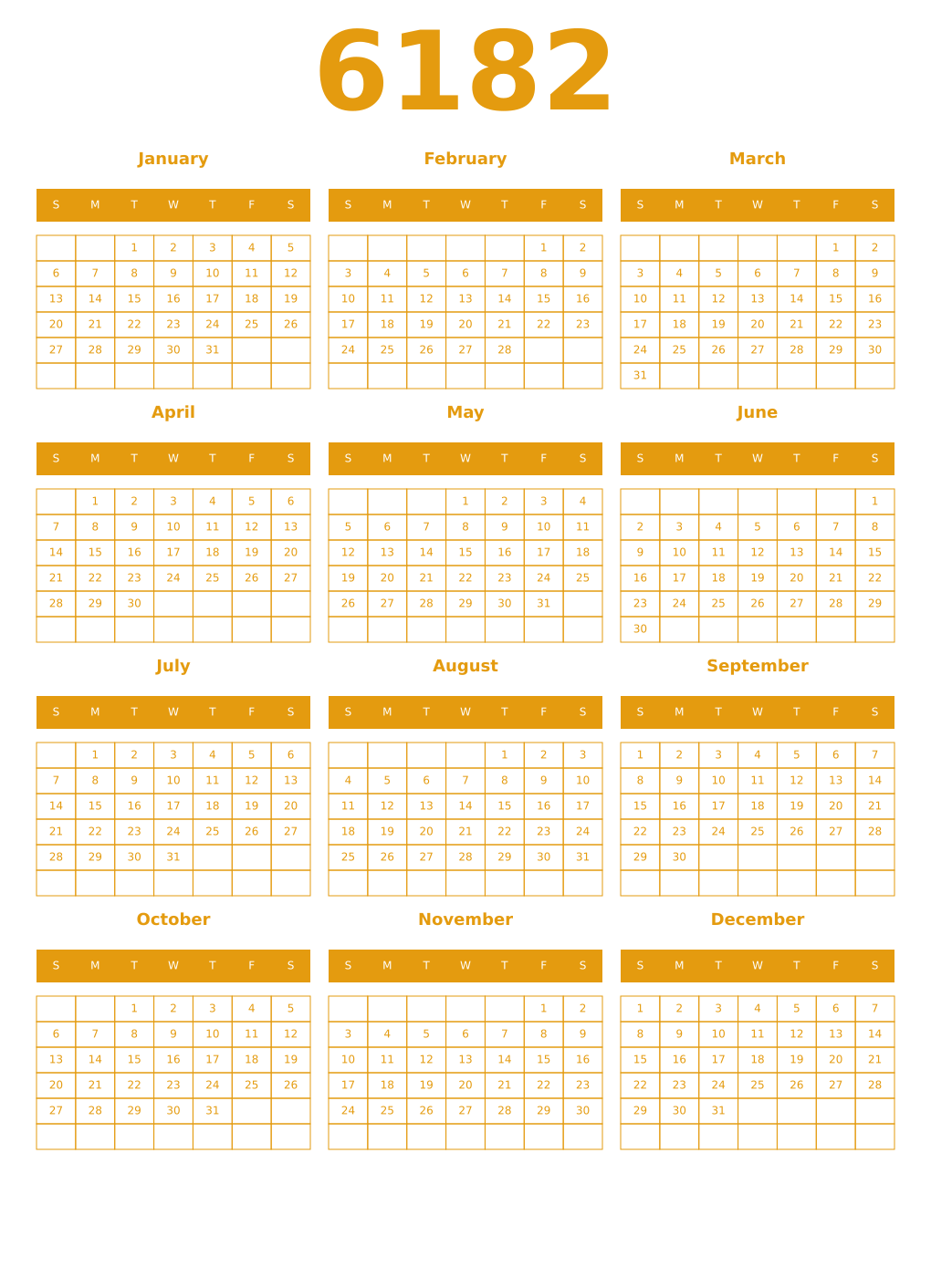 Printable 6182 Year Calendars gamboge