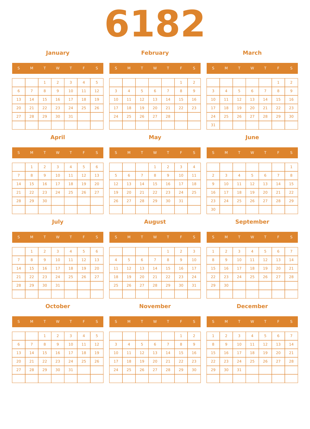 Printable 6182 Year Calendars orange