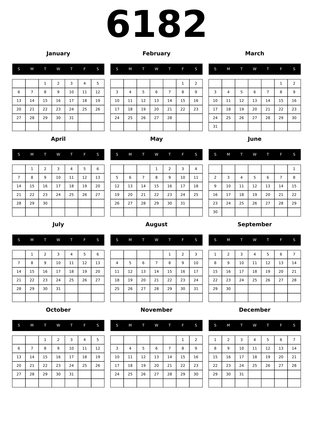 Printable 6182 Calendars