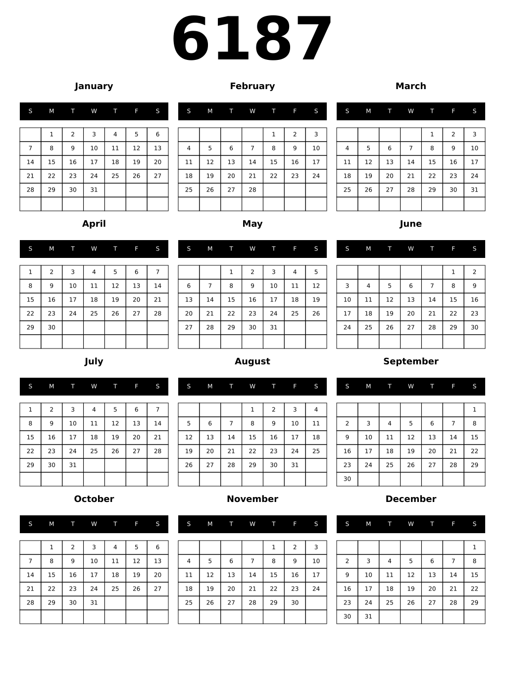 Printable 6187 Calendars