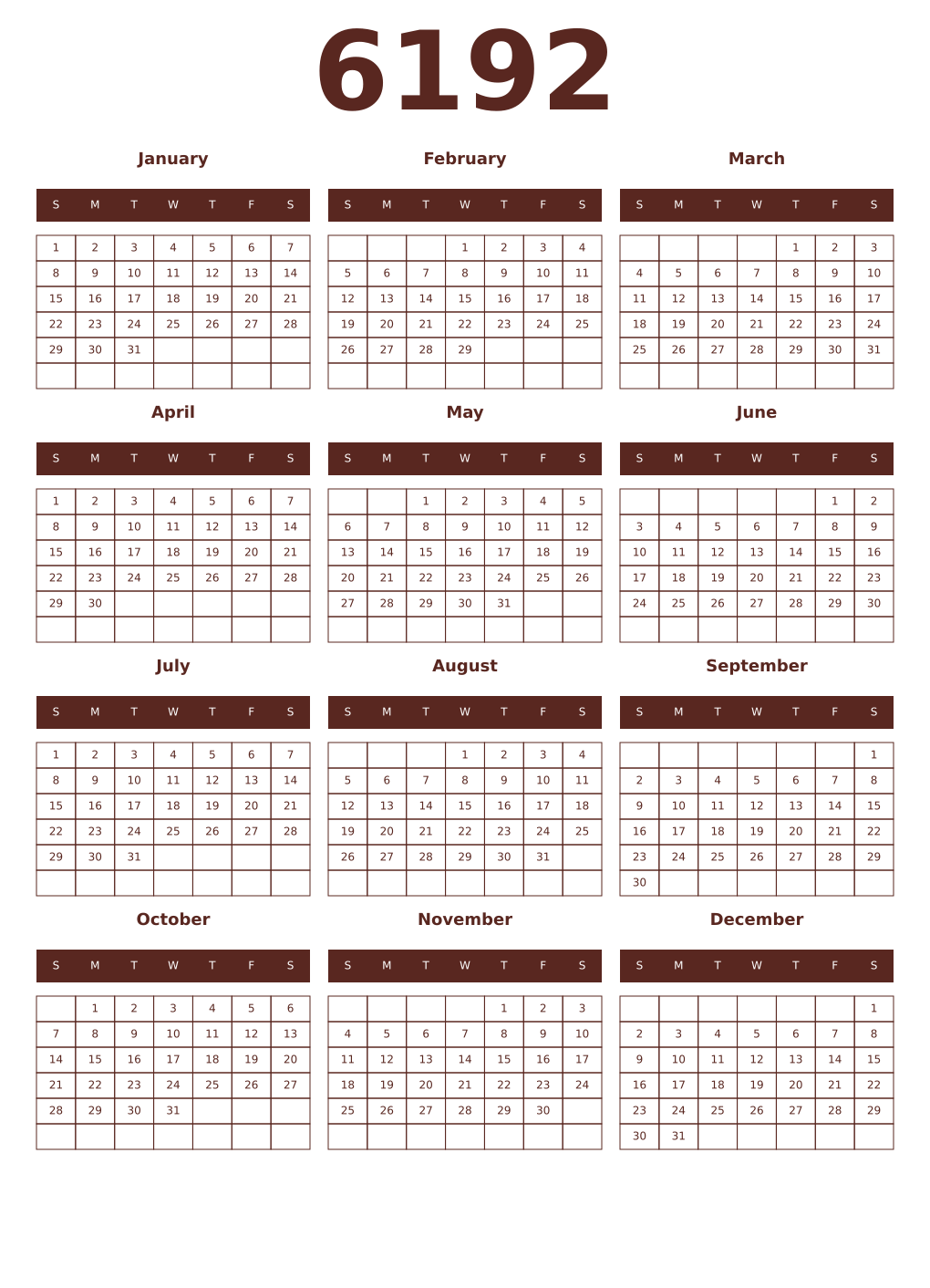 Printable 6192 Year Calendars mortuum