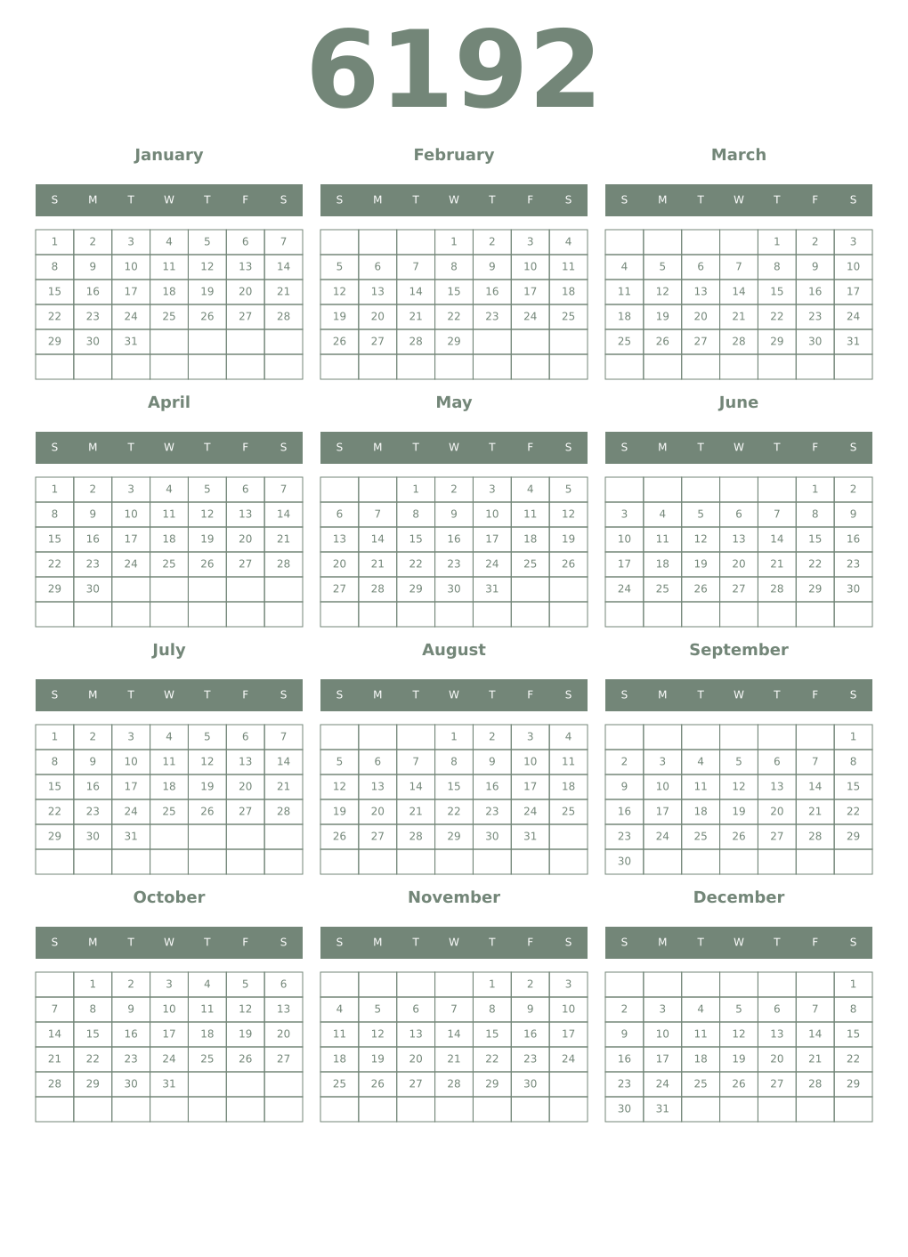 Printable 6192 Year Calendars xanadu
