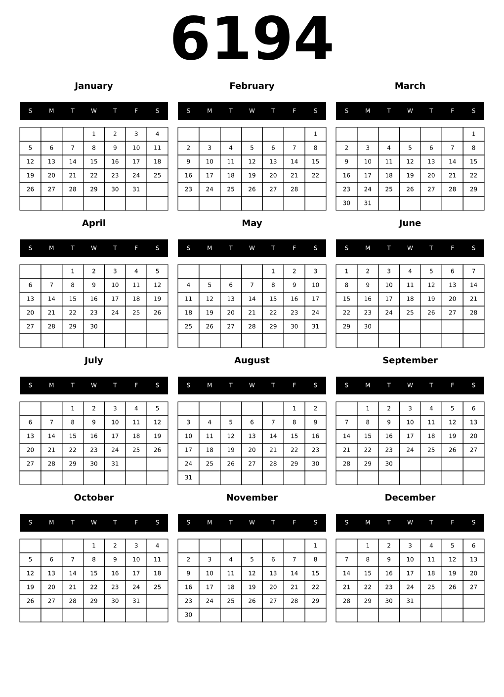 Printable 6194 Calendars