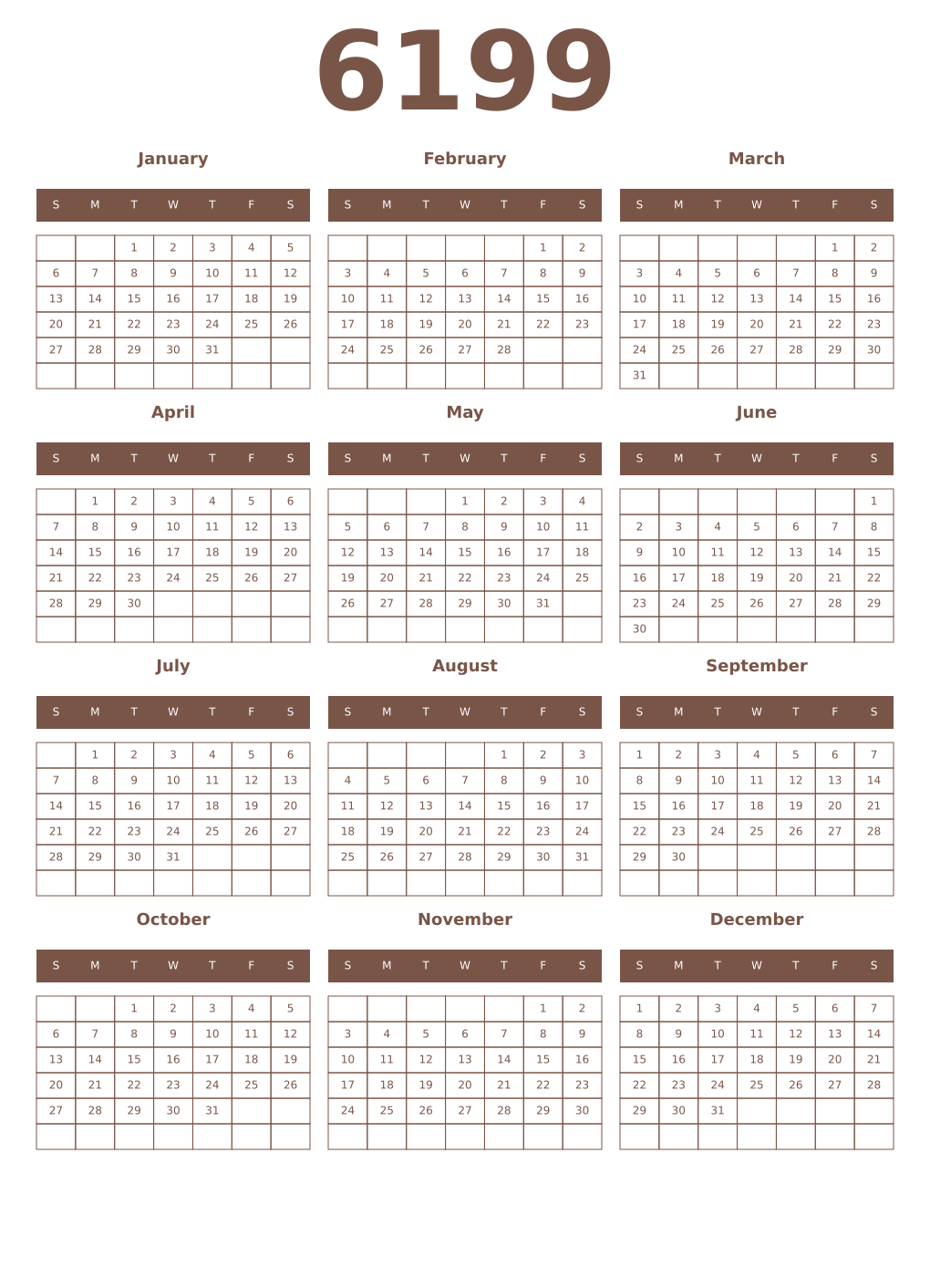 Printable 6199 Year Calendars coffe