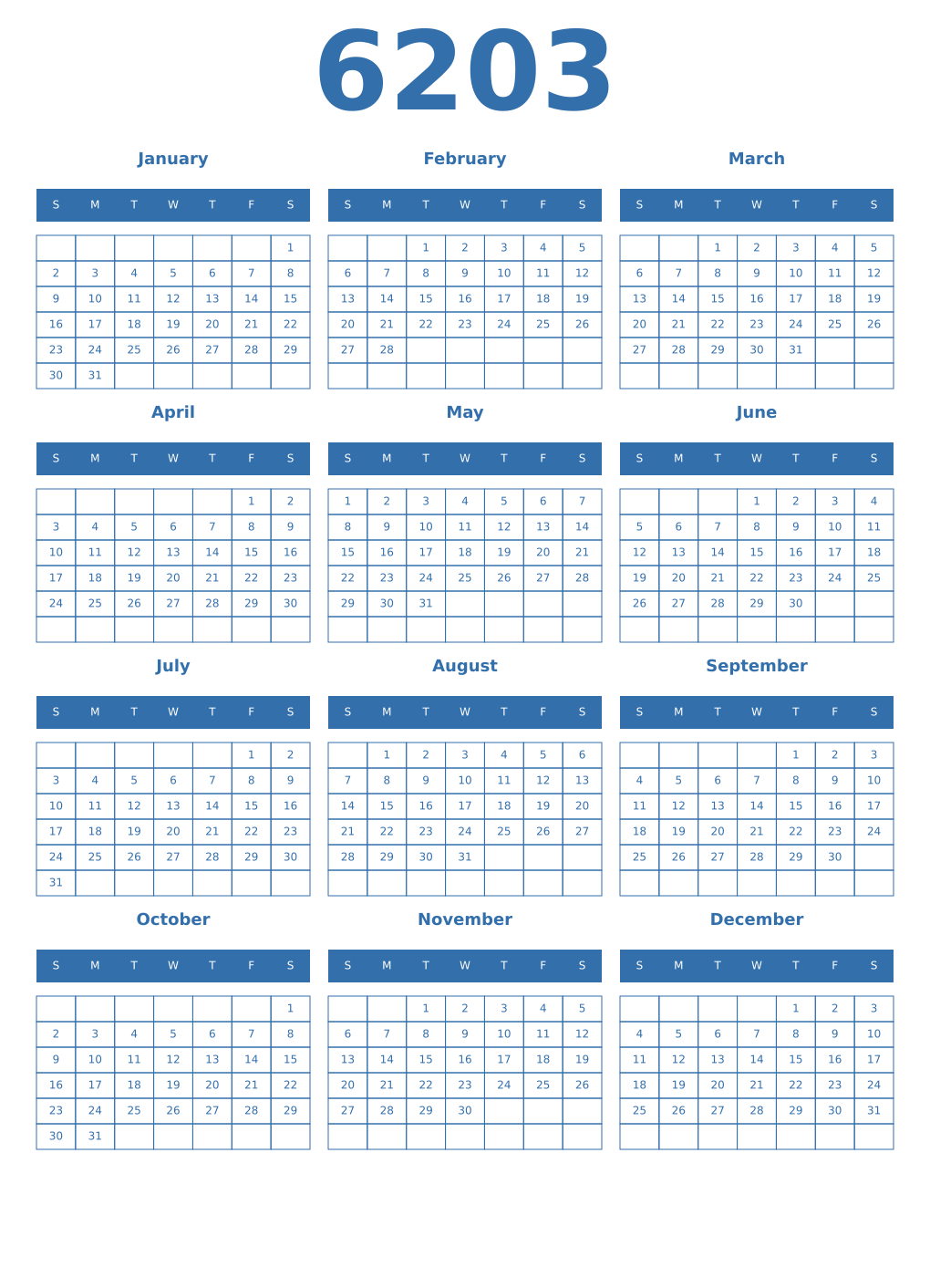 Printable 6203 Year Calendars blue