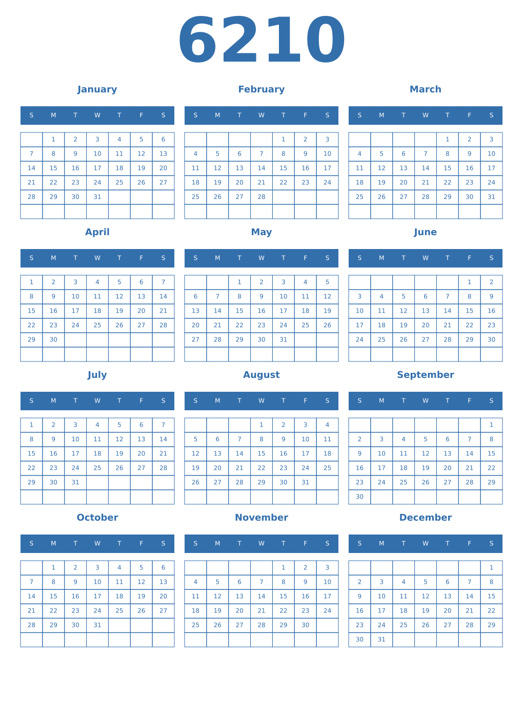 Printable 6210 Year Calendars blue