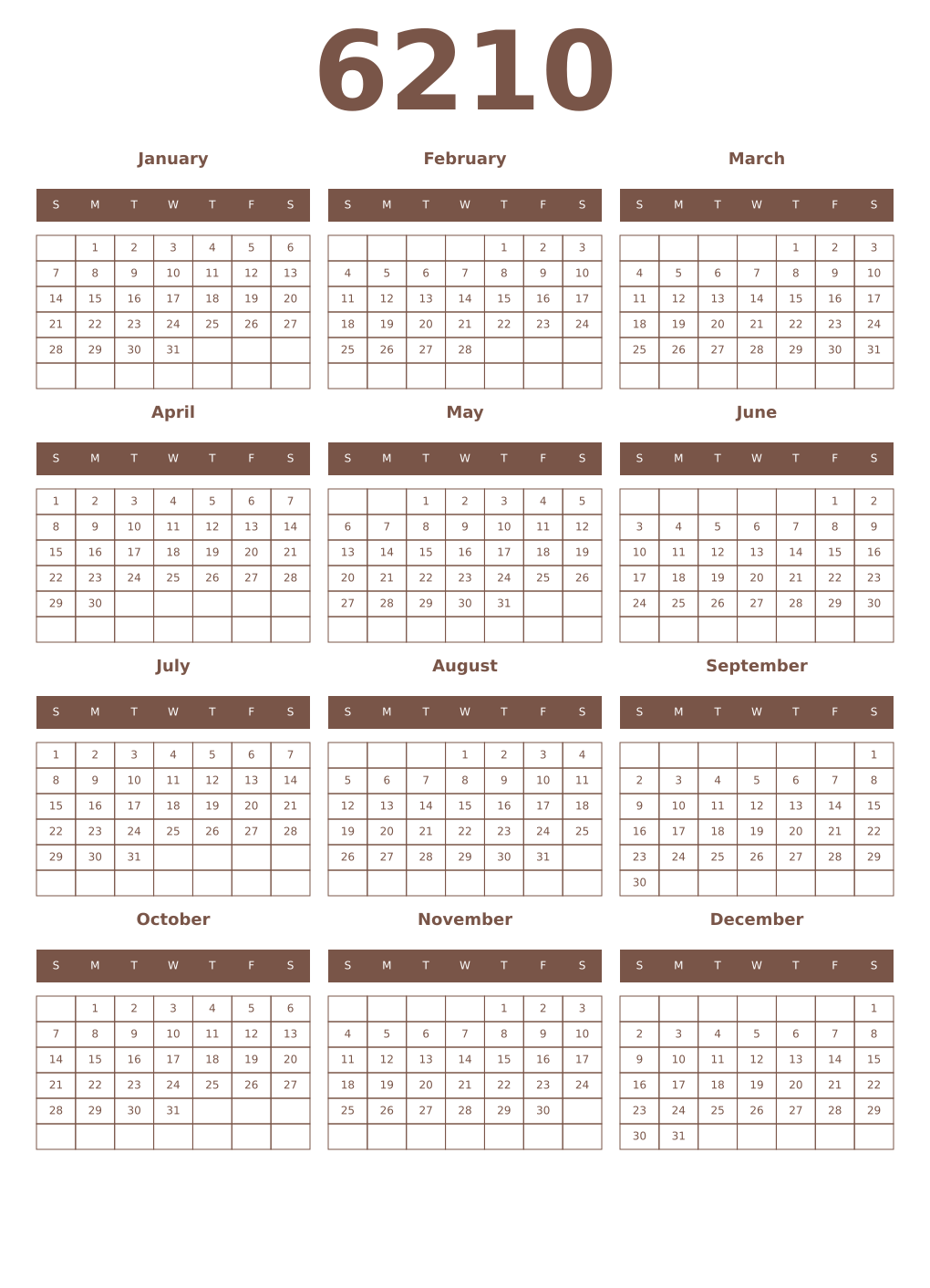 Printable 6210 Year Calendars coffe