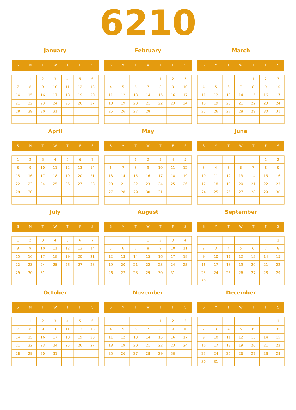 Printable 6210 Year Calendars gamboge