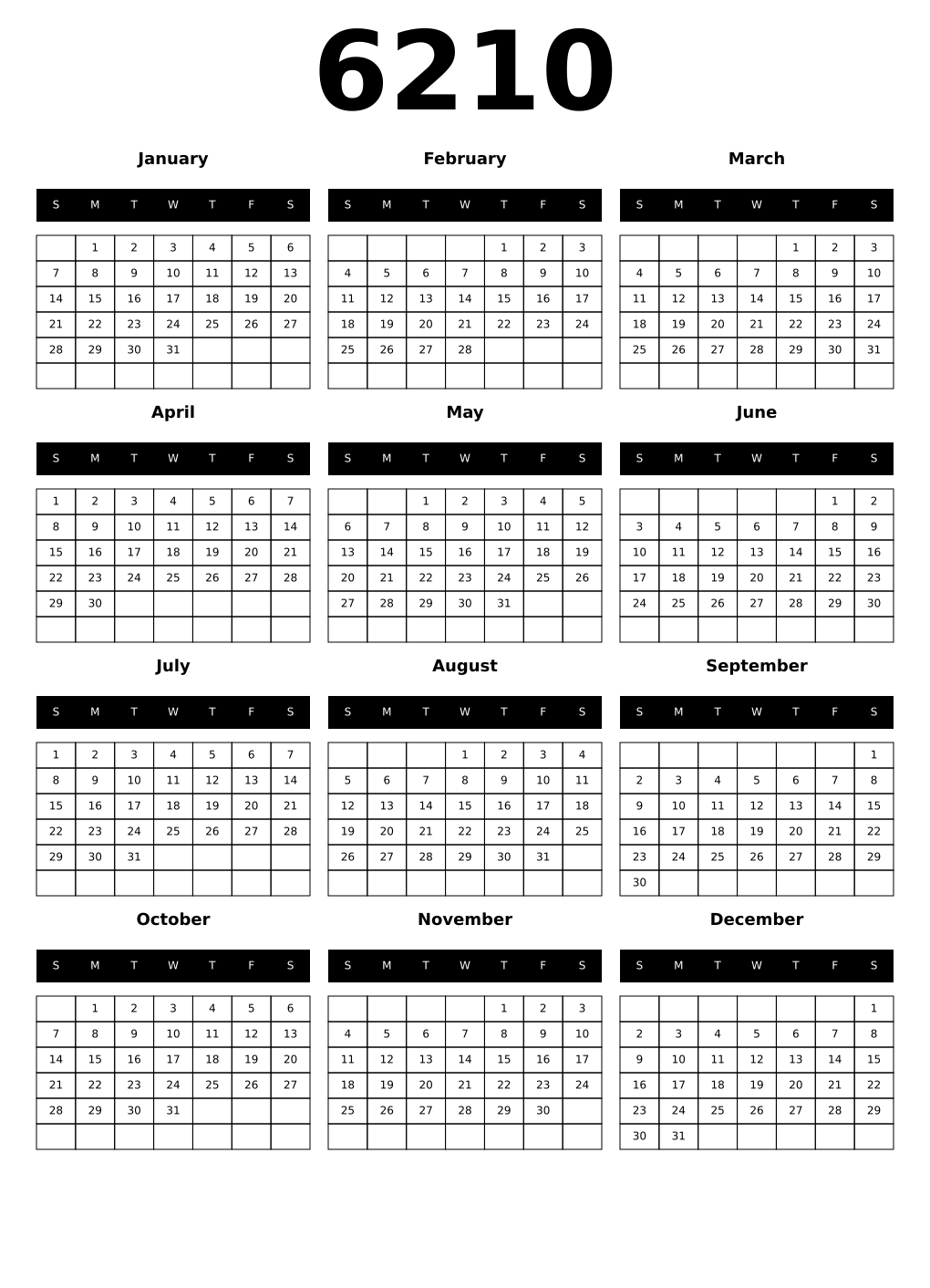 Printable 6210 Calendars