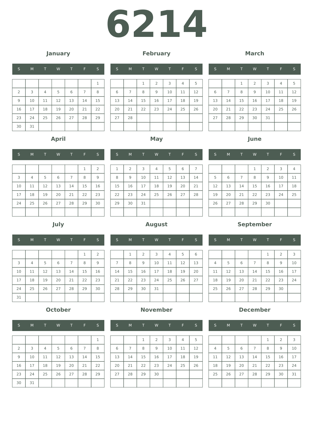 Printable 6214 Year Calendars feldgrau