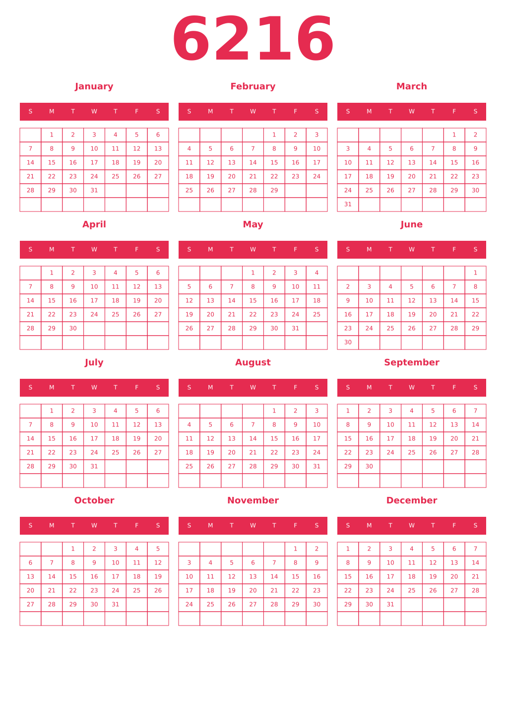 Printable 6216 Year Calendars amaranth