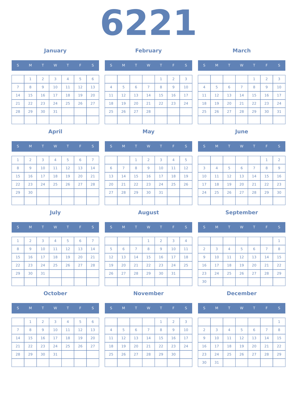 Printable 6221 Year Calendars glaucous