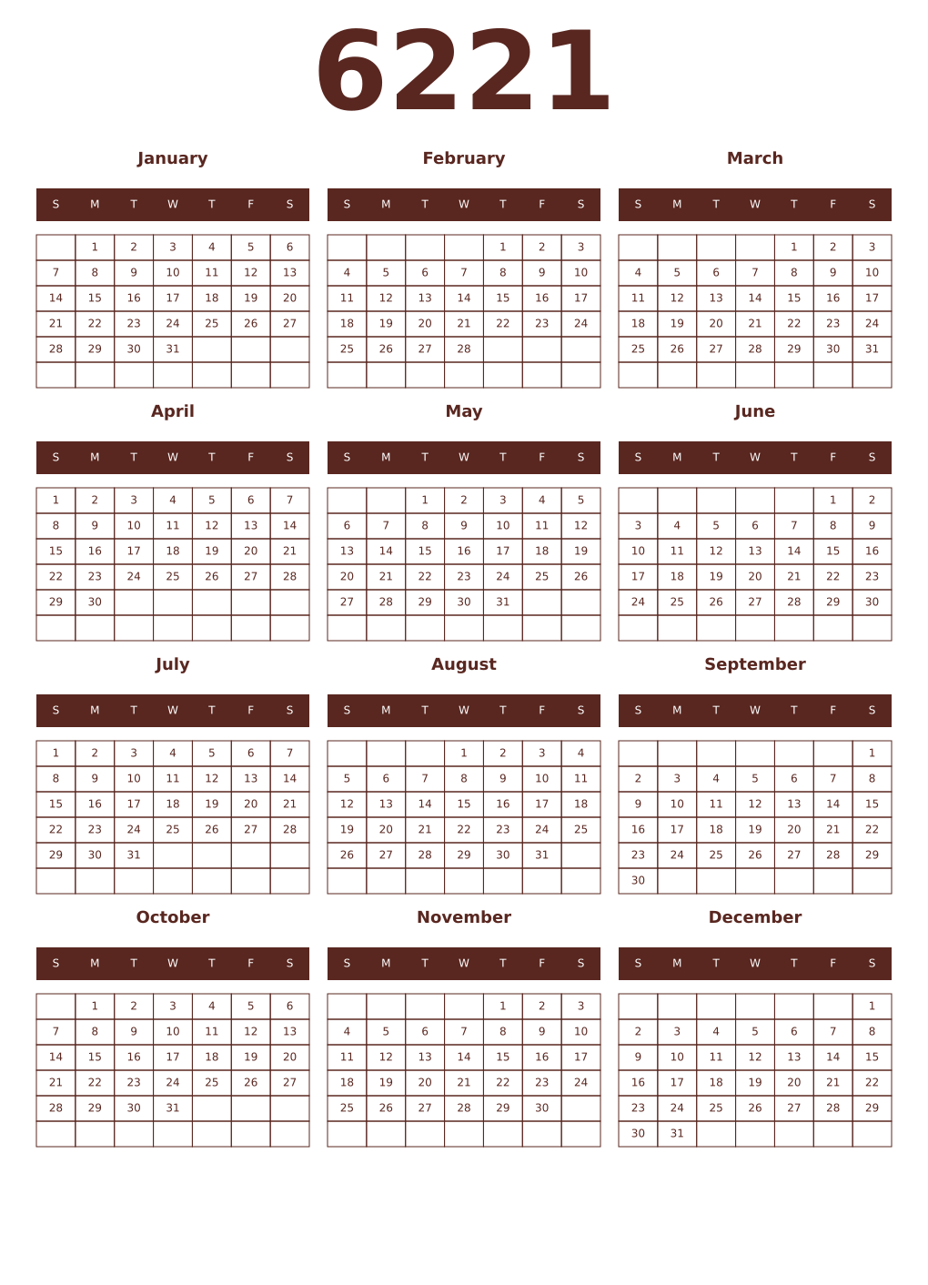 Printable 6221 Year Calendars mortuum