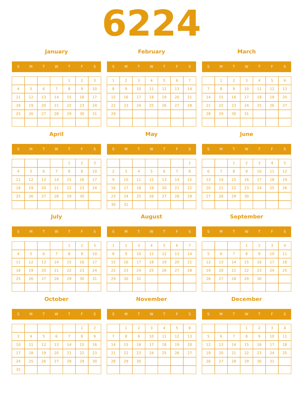 Printable 6224 Year Calendars gamboge
