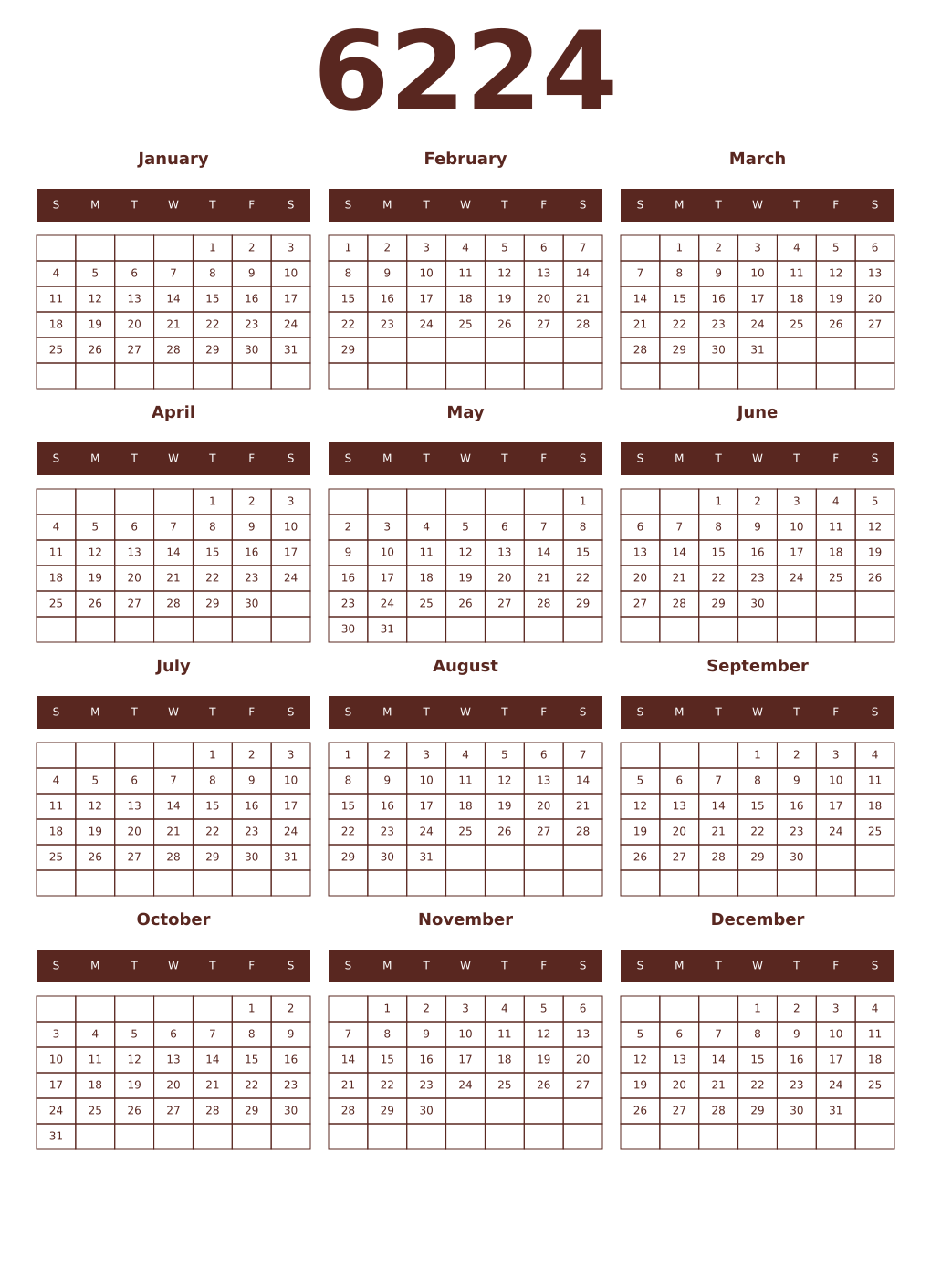 Printable 6224 Year Calendars mortuum