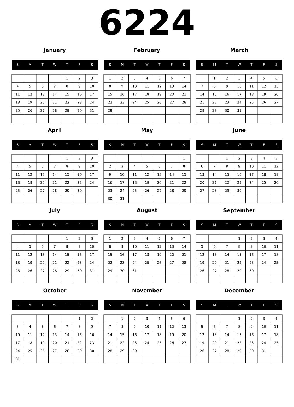 Printable 6224 Calendars