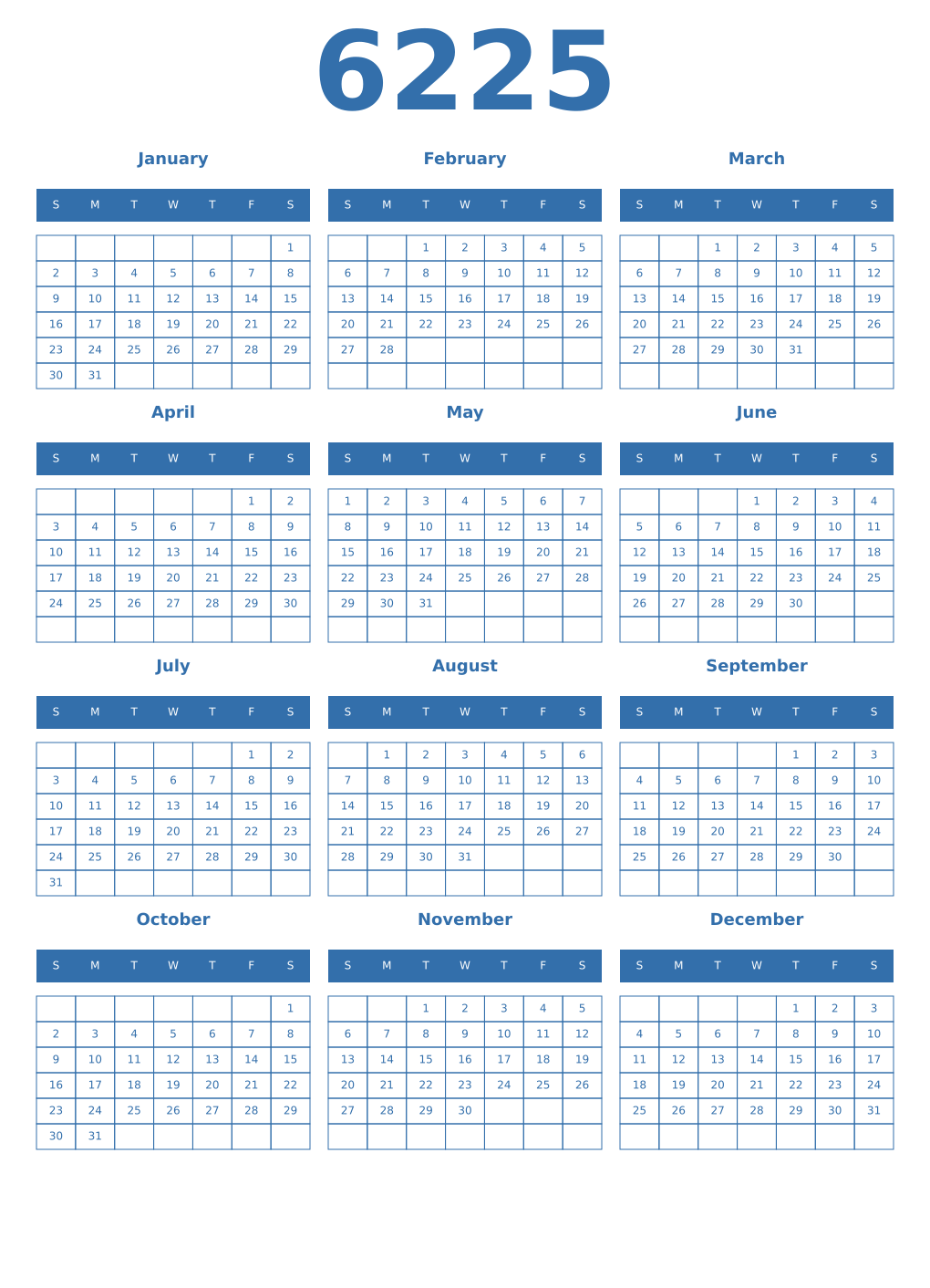 Printable 6225 Year Calendars blue