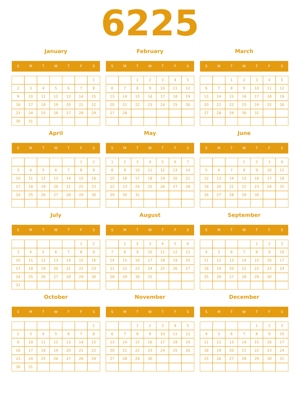 Printable 6225 Year Calendars gamboge