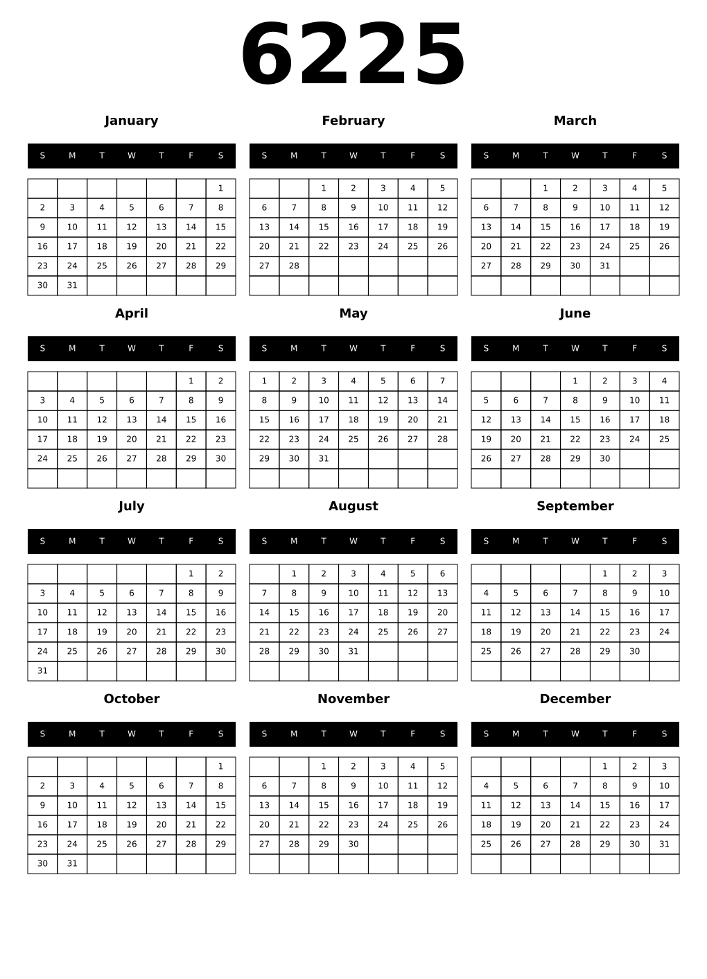 Printable 6225 Calendars