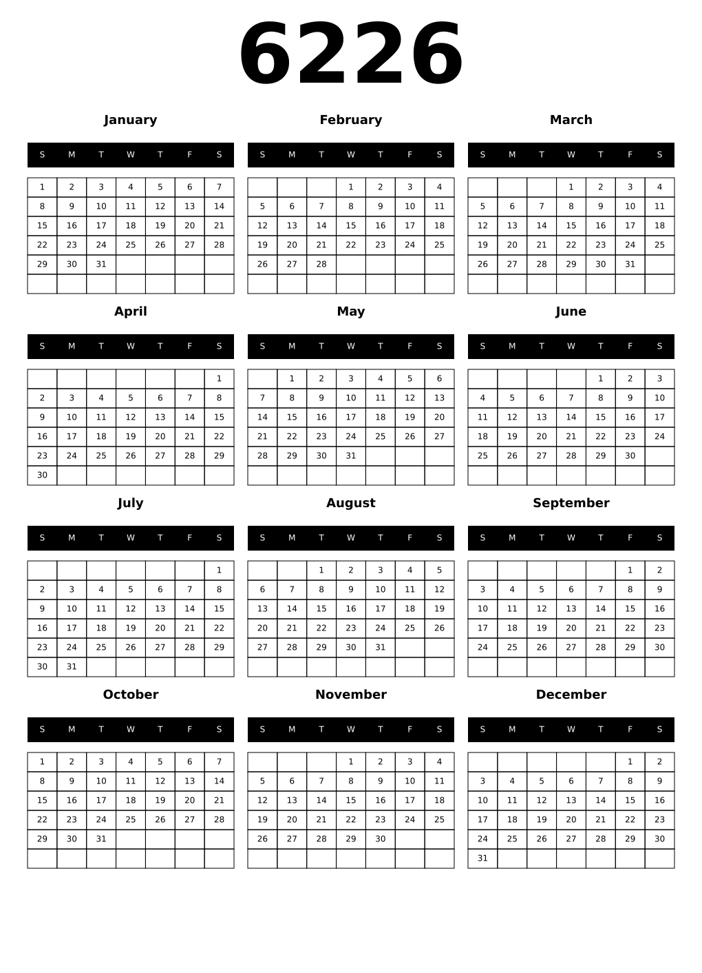 Printable 6226 Calendars