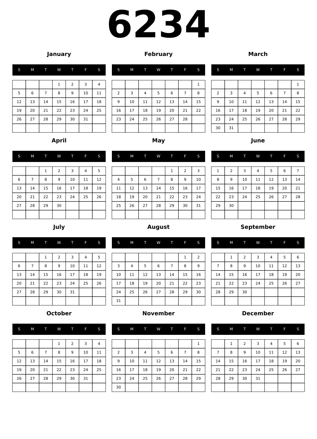 Printable 6234 Calendars