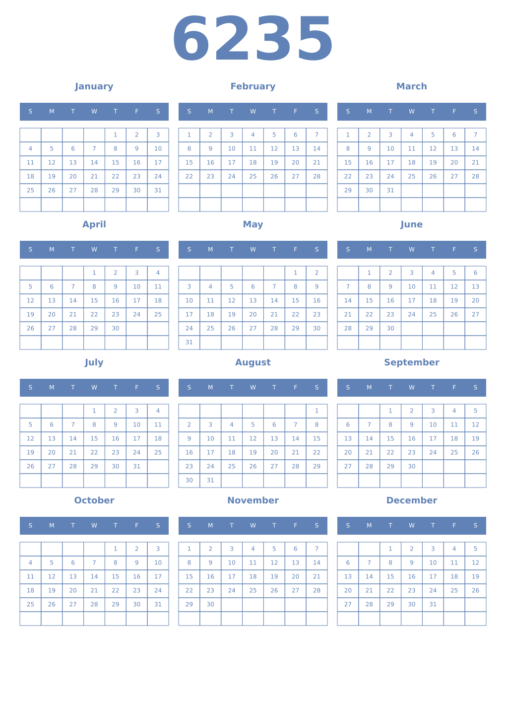 Printable 6235 Year Calendars glaucous