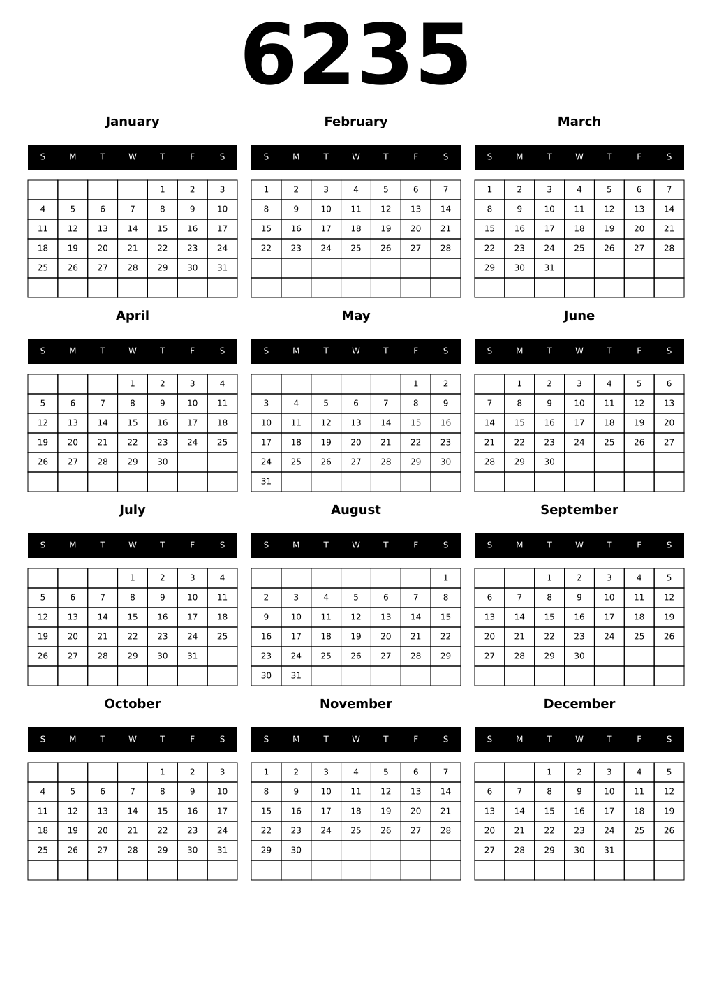 Printable 6235 Calendars