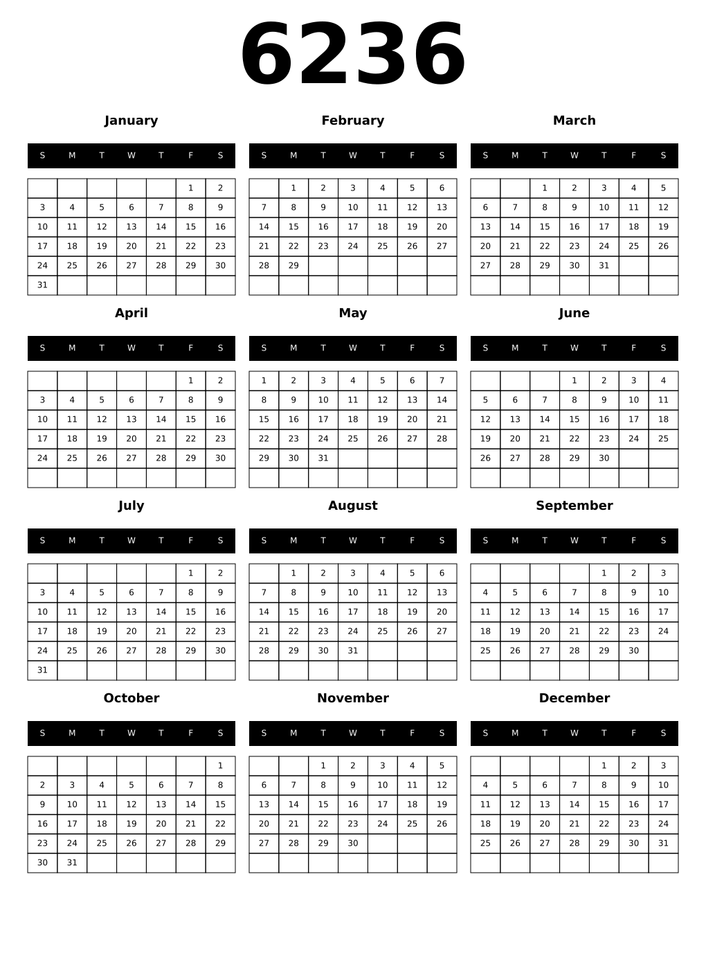 Printable 6236 Calendars