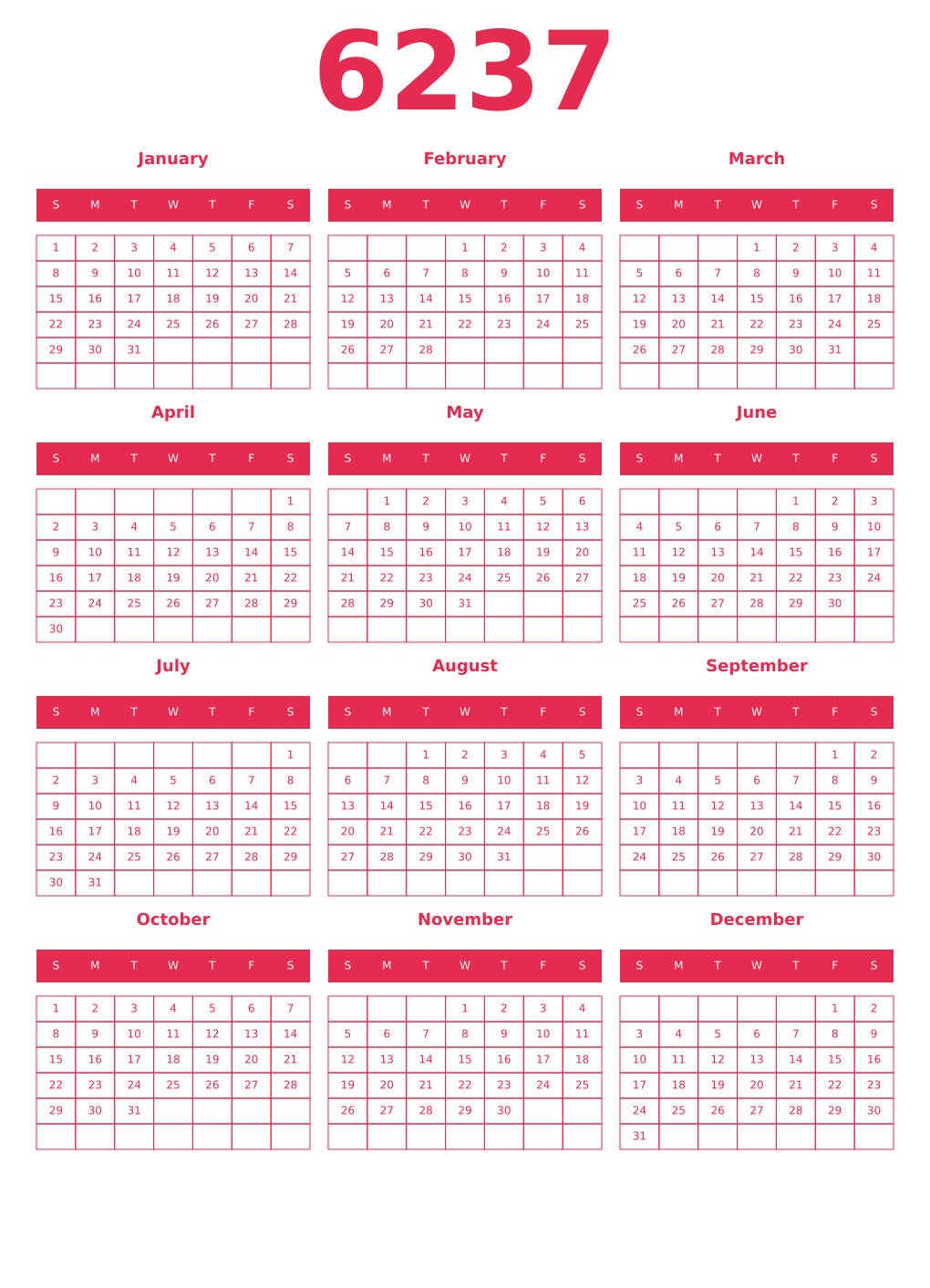 Printable 6237 Year Calendars amaranth