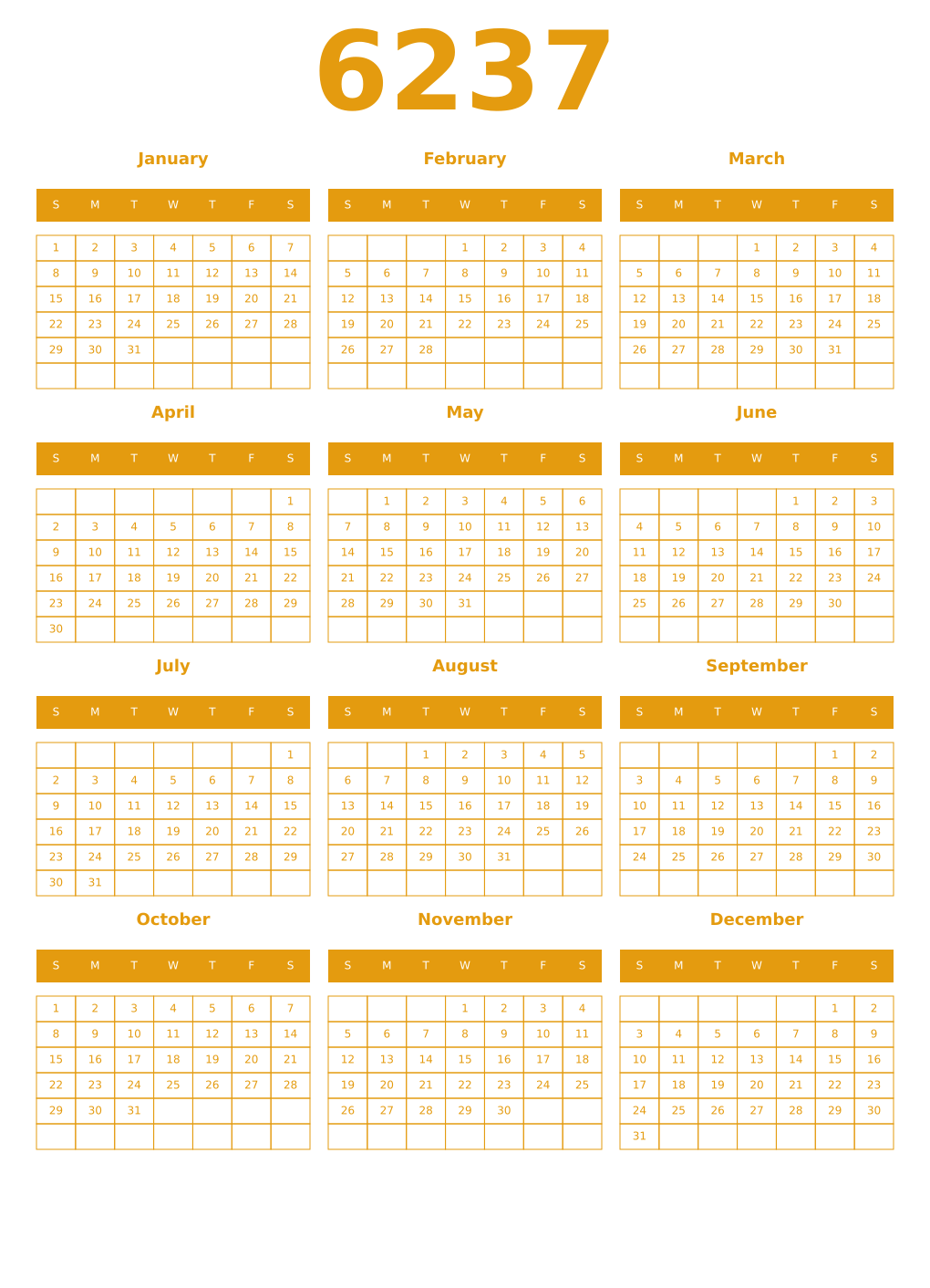 Printable 6237 Year Calendars gamboge