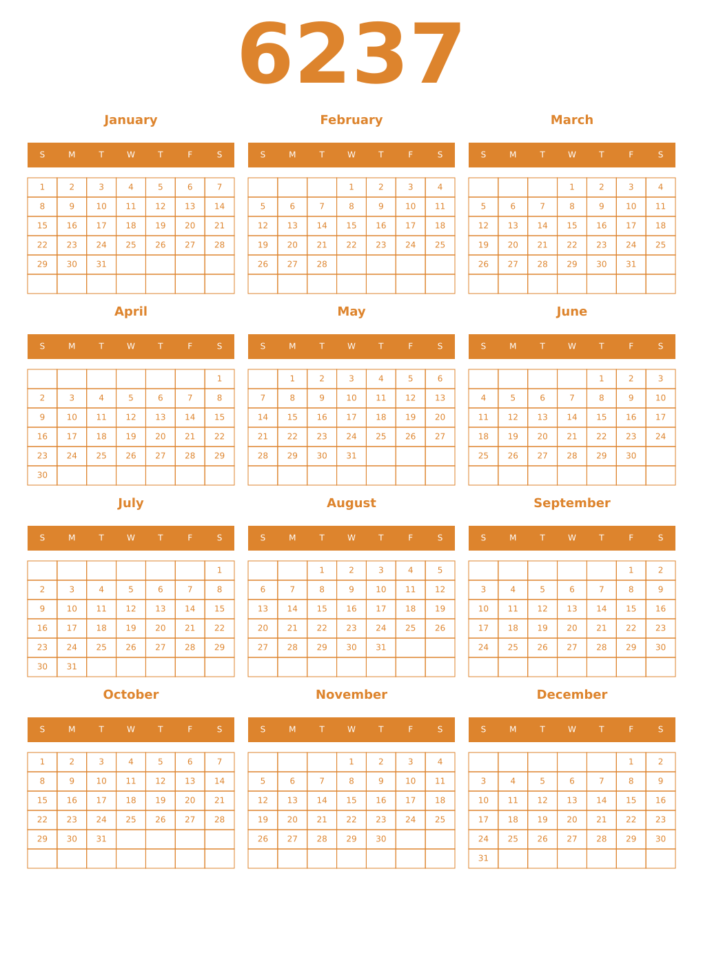 Printable 6237 Year Calendars orange