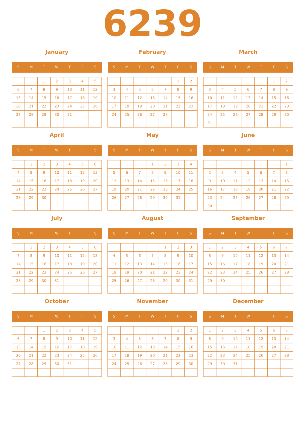 Printable 6239 Year Calendars orange