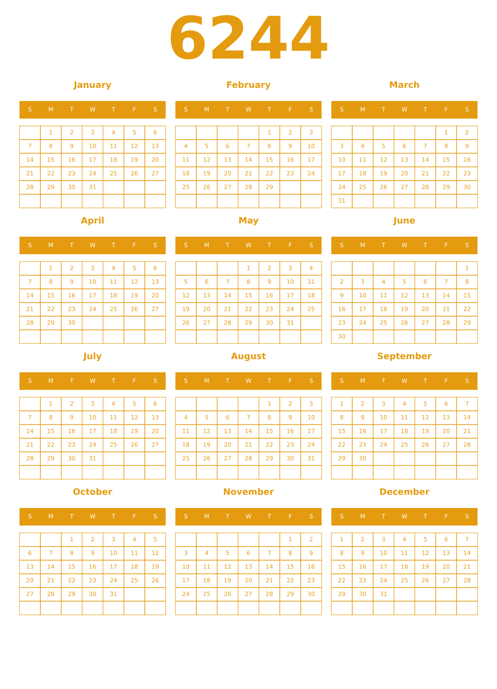 Printable 6244 Year Calendars gamboge