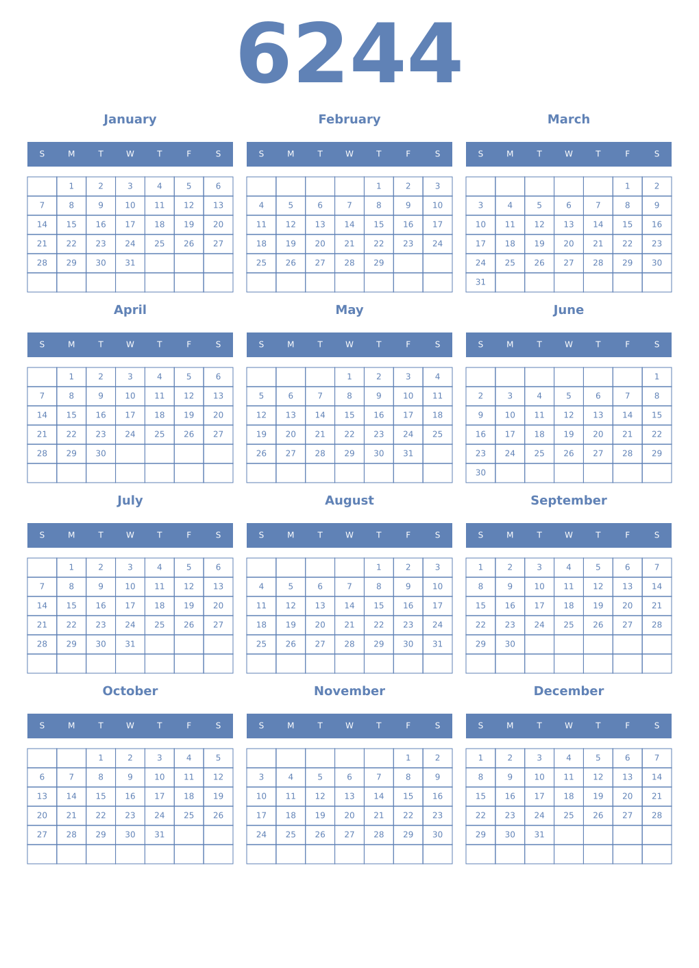 Printable 6244 Year Calendars glaucous