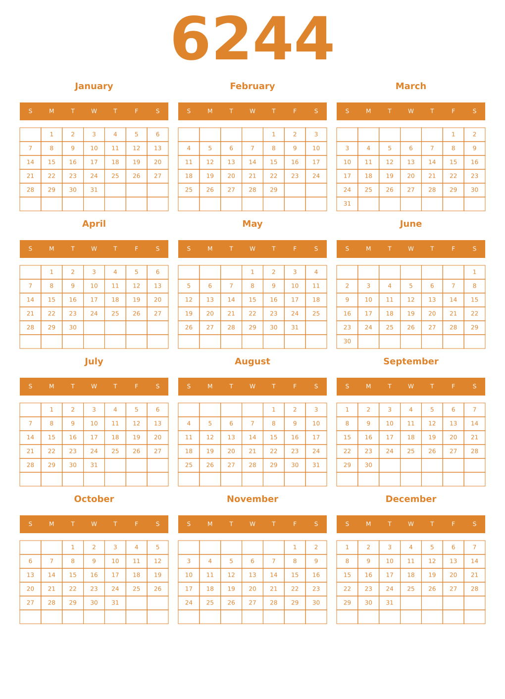 Printable 6244 Year Calendars orange