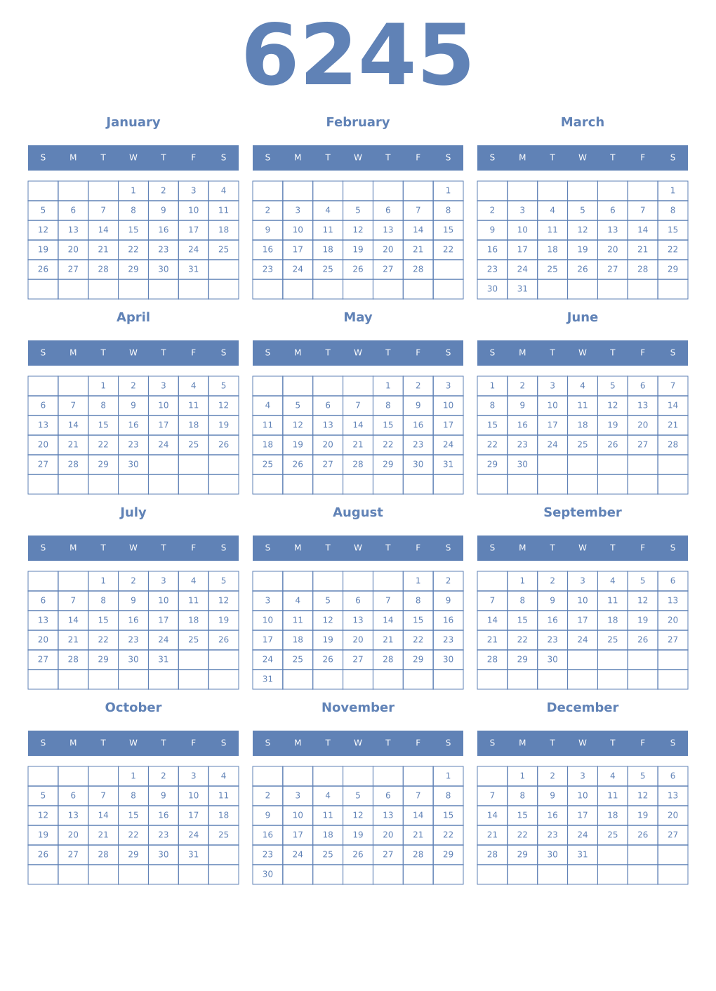 Printable 6245 Year Calendars glaucous