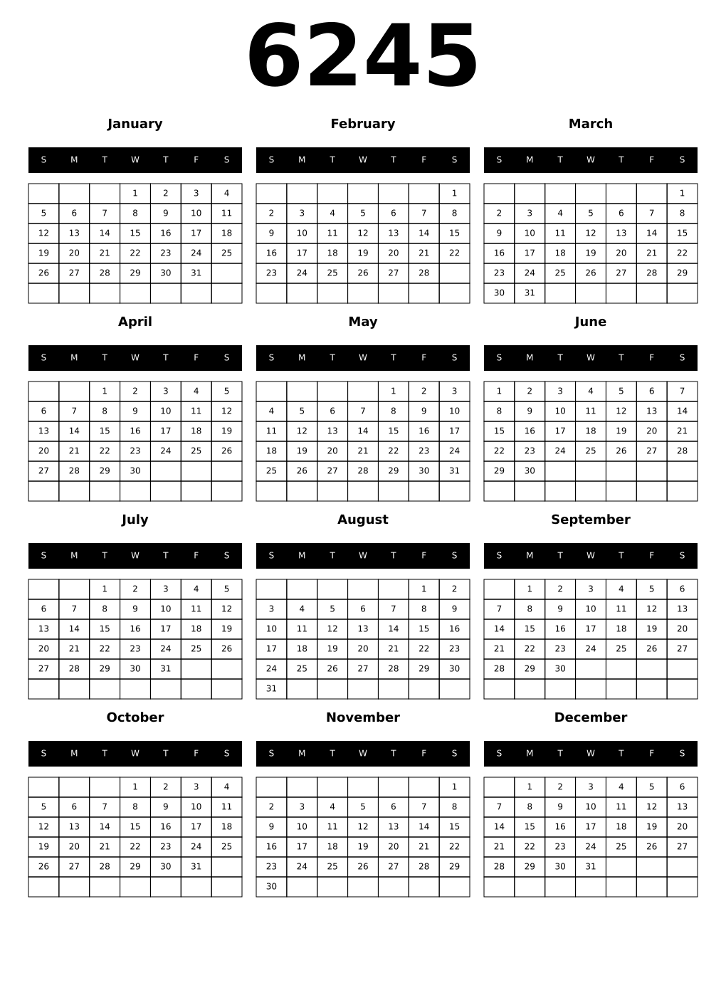 Printable 6245 Calendars