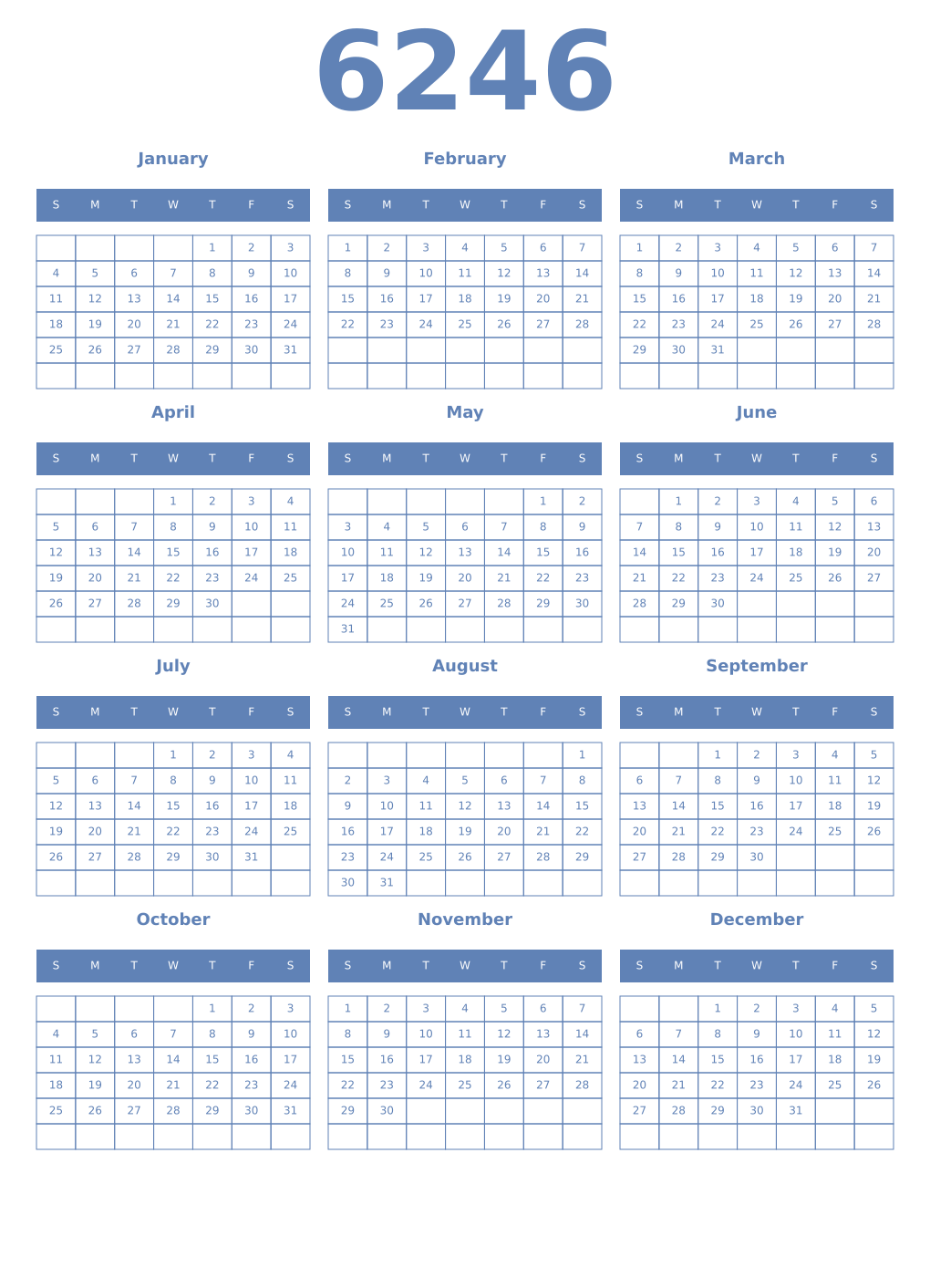 Printable 6246 Year Calendars glaucous