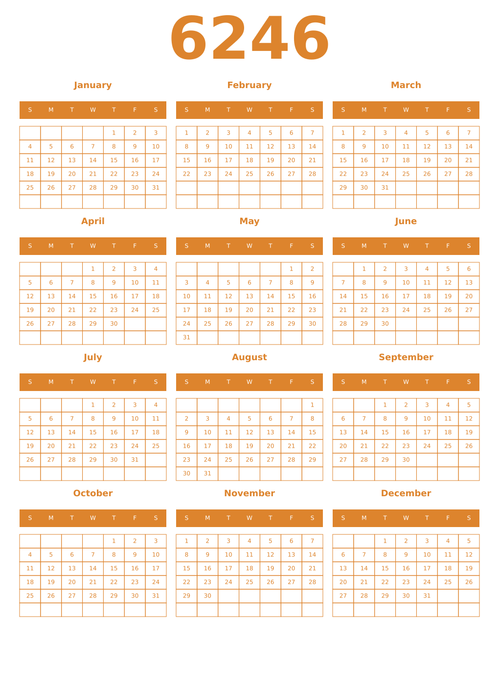 Printable 6246 Year Calendars orange