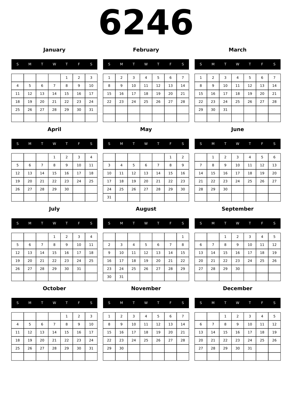 Printable 6246 Calendars